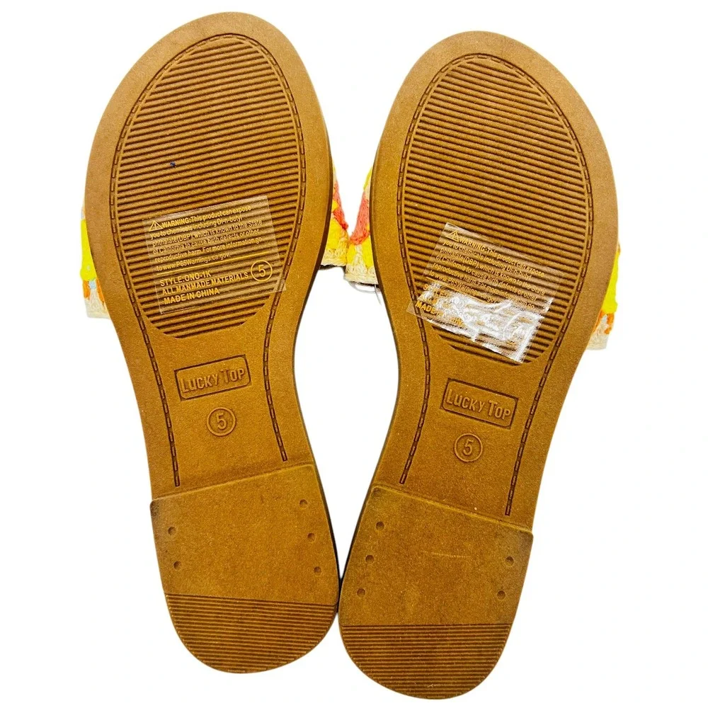NWOT Lucky Top ONO-1K Girls Slide Sandals 5 Embellished‎ Woven Strap Colorful